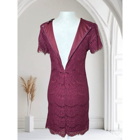 Lulus XS Remarkable Burgundy Lace Short Sleeve Sheath Dress With Floral Pattern - Picture 5 of 9